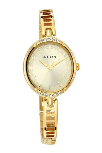 Ladies Quartz Analog Golden Dial Metal Strap Watch for Women