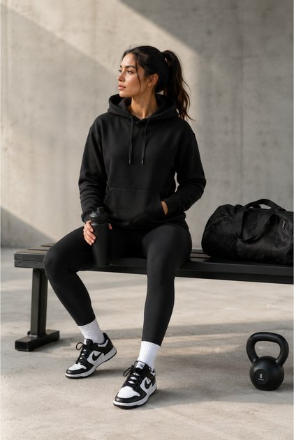 Unisex Siyah Kapüşonlu Kanguru Cepli Oversize Sweatshirt