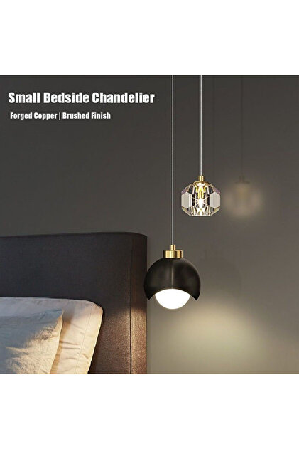 Small Two-Light Bedside Chandelier, Brass + Crystal Two-Head Chandelier, Height-Adjustable Ceiling Chandelier, Suitable for Bedrooms, Dining Tables, and Bar Counters(With 2 lingts)