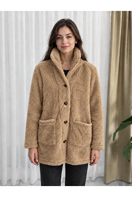 Double Pocket Front Buttoned Oversize Plush Jacket Zyn-58557