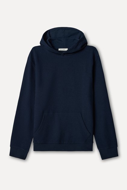 Erkek Lacivert Tekstürkü Kapüşonlu Sweatshirt