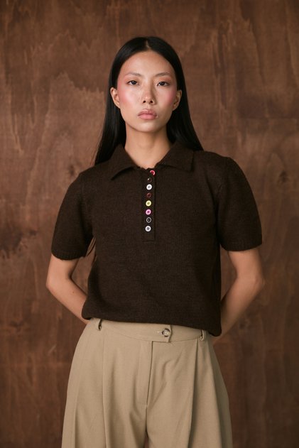 Colorful Buttoned Knitted Blouse