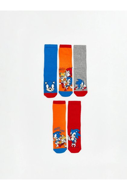 Karışık Sonic Baskılı Erkek Çocuk Soket Çorap 5'li