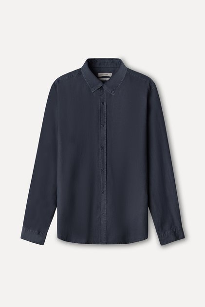 Erkek İndigo Liyosel Karışımlı Regular Fit Uzun Kollu Gömlek