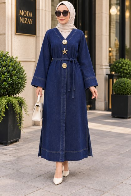 Long Denim Jacket - Dark Blue