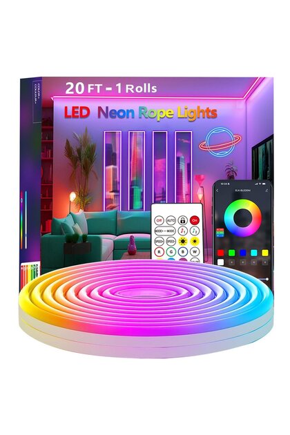 Banda LED Neon RGB 24M, Sincronizare Muzica, Control App/Telecomanda, 24V, Flexibila, Decoratiuni