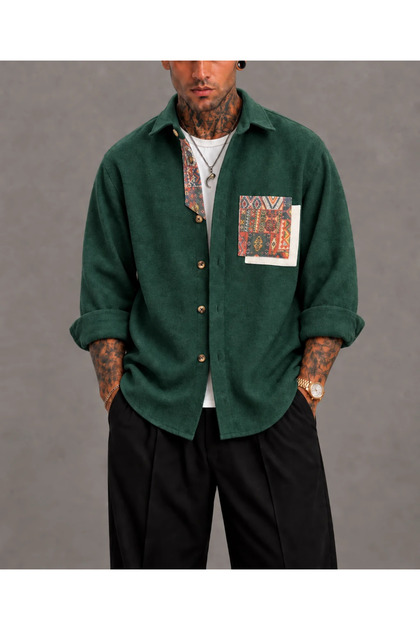 Oversize Bohemian Cotton Cashmere Emerald Shirt