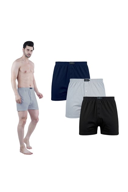 Men's Knitted Boxers 3PCS Pack – 100% Combed Cotton Breathable Relaxed Fit Innerwear, BK/GYM/NV
