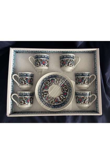 Topkapı İşlemeli Otantik Porselen 6 Kişilik Şık Fincan Takımı