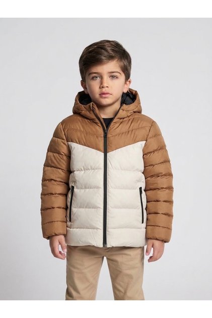 Boy's Water-Repellent Hooded Coat with Pockets and Zipper