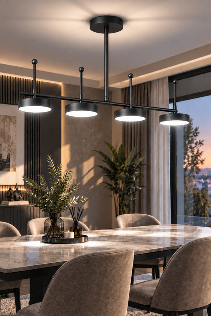 Ayça Modern Siyah Renk Salon Yatak Odası Giyinme Odası Mutfak Beyaz Işıklı 4'lü Led Avize
