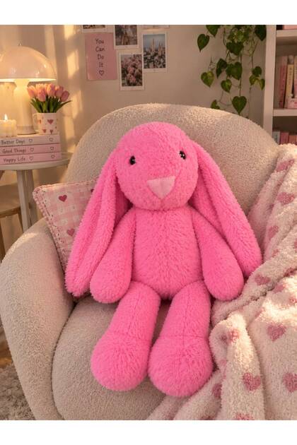 Sevimli Peluş Tavşan Oyuncak - Çocuklar İçin Yumuşak Uyku Arkadaşı Pembe 45cm