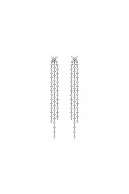 Elowen Gümüş Renk Taşlı Fiyonk Detaylı Sallantılı Abiye Küpe