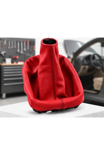 Gear Shift Boot Red Leather with Black Stitching - Compatible with All Vehicles Red Gear Shift Cover Gear Shift Boot