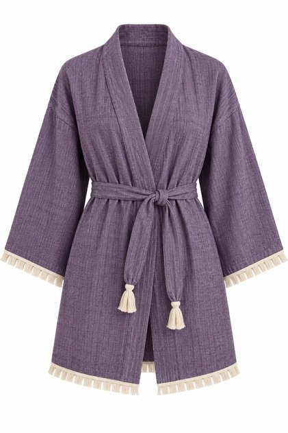 Kimono Muslin 2 Layer Peshtemal Bathrobe (Size S-M) - Purple