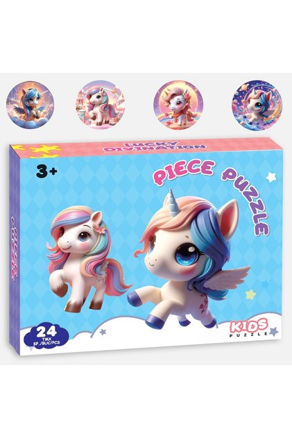 Puzzle pentru copii cu unicorn, 4 modele diferite, 24 de piese, 18x18 cm, joc educativ