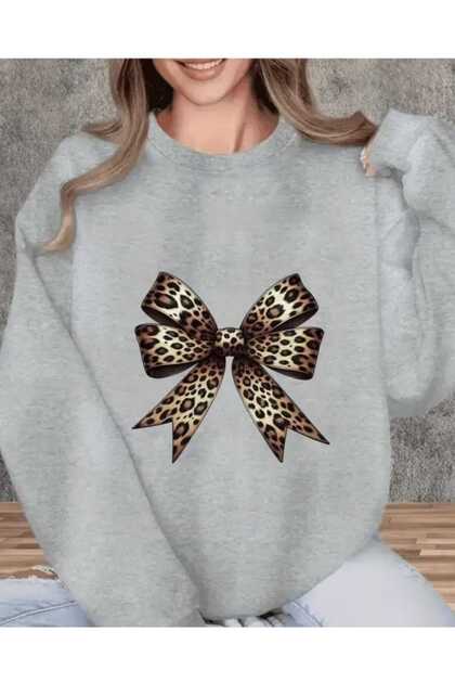 Ribbon Printed Oversize Unisex Crew Neck Sweatshirt