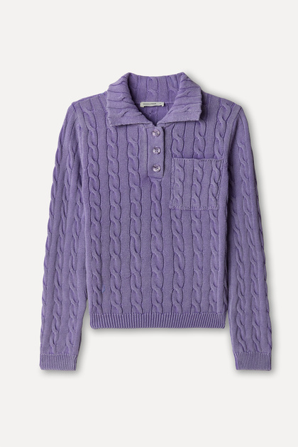 Women's Purple Braided Polo Collar Sweater