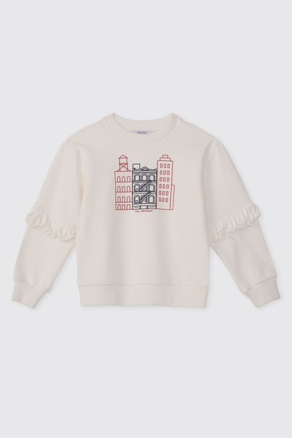 Girl's Printed Ecru Sweatshirt