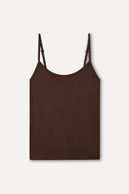 Women's Brown Fitted Open Collar Undershirt