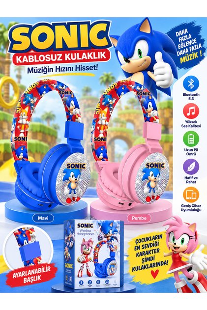 Sonic AH\-601A Çocuk Bluetooth Kulaklık Kablosuz Wireless Kulak Üstü Kulaklık – Uzun Şarj Ömrü