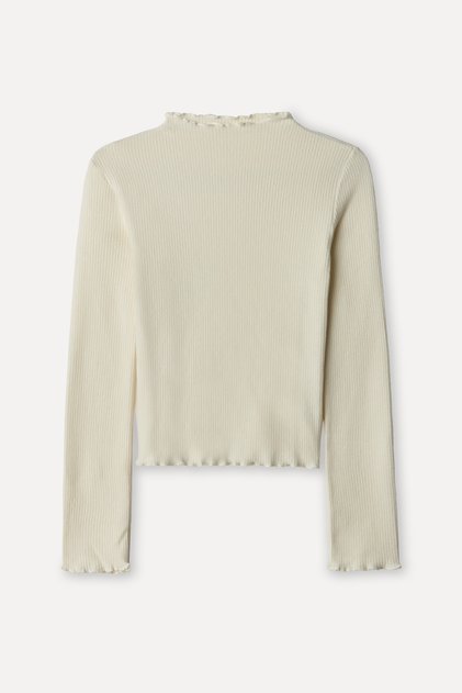 Women's Ecru Fitted High Neck Long Sleeve T-Shirt