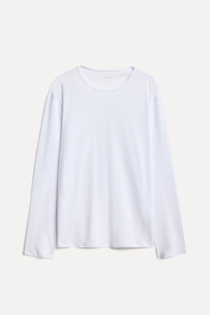 Erkek Beyaz Bisiklet Yaka Uzun Kollu T-Shirt