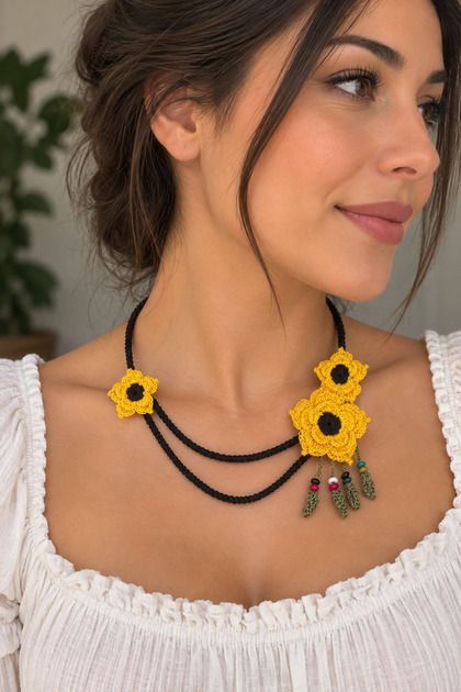 Authentic Sunflower and Leaf Detailed Necklace