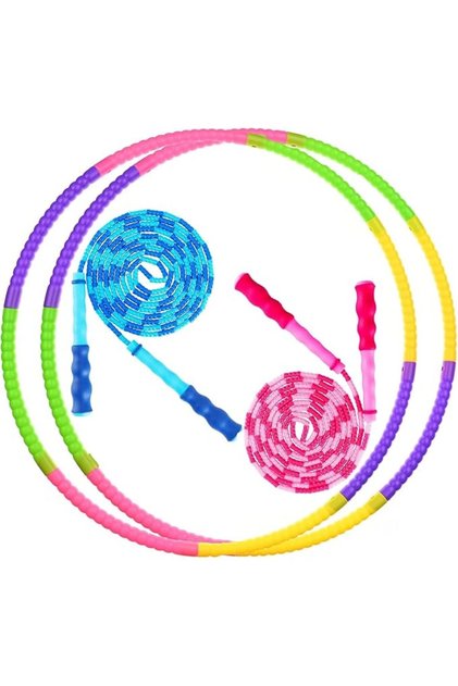 4Pcs Kid's Hoops and Jump Ropes, Segmented Soft Beaded Rope and Weighted Detachable Exercise H
