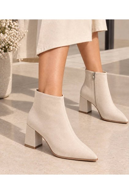 Pointed Toe Block Heeled Women's Ankle Boots