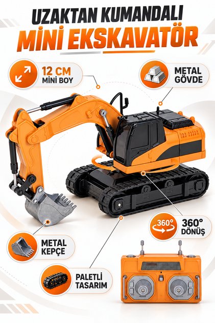 9 Channel Metal Mini Excavator with 2.4 Ghz Remote Control | Metal Bucket Construction Machine