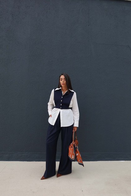 Striped Flap Pocket Trousers