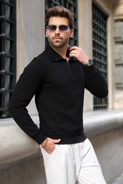 Black Stand Collar Half Zipper Men's Sweatshirt E7211