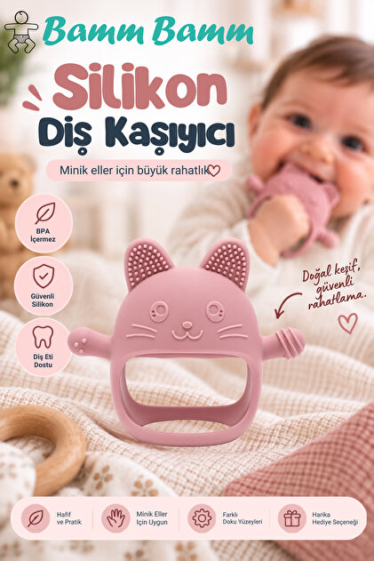 Bebek Diş Kaşıyıcı Silikon Premium Gıda Sınıfı (Pembe)