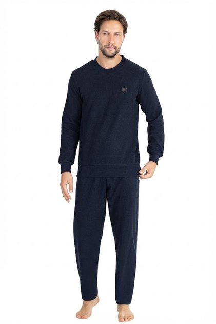 Men's 100% Cotton Navy Blue Crew Neck Thessaloniki Woven Thick Winter Pajama Set