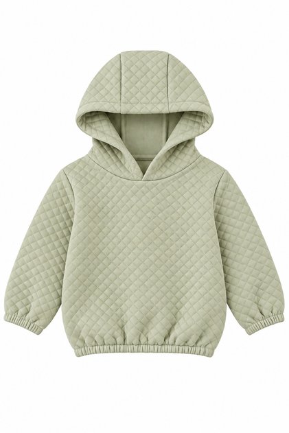 Unisex Baby/Child Quilted Hooded Knitted Sweatshirt Green