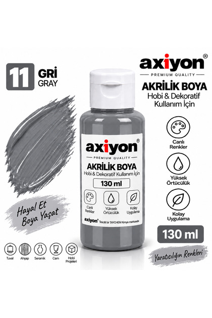 art Akrilik Boya 130 ml Gri – Su Bazlı Hobi ve Dekoratif Boya