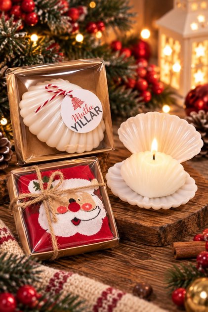 Christmas Gift Boxed Socks and Oyster Candle Holder in a Box New Year Gift Set