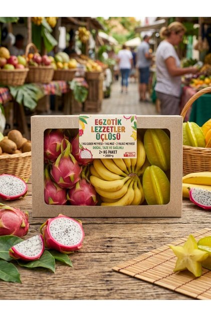 Egzotik Üçlü 1 kg ejder meyvesi(pitaya-soğuk tüketiniz!) 1 kg muz 🍌 1 adet yıldız meyvesi 🌟
