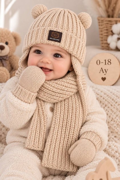 0-18 Months Baby Boy Scarf Beanie Gloves Set of 3