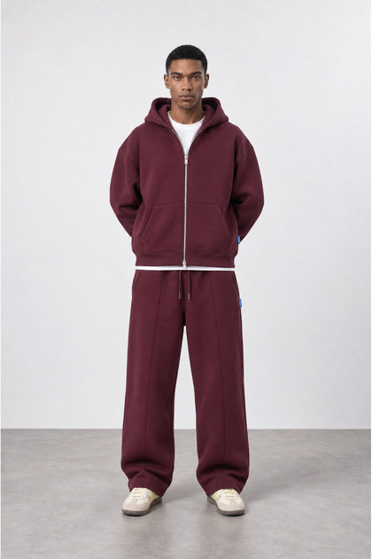 Men's Basic Panda Oversize Zip Claret Red