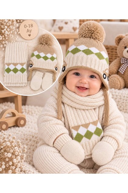 0-18 Months Baby Boy Scarf Beanie Gloves Set of 3