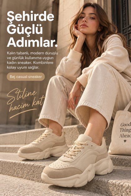 Kadın Kalın Taban Günlük Spor Ayakkabı Modern Bağcıklı Casual Sneaker