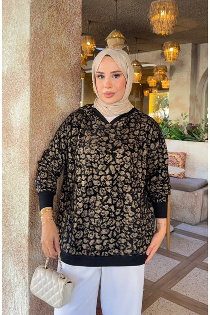 Oversize Premium Quality Leopard Pattern Knitwear Hijab Hooded Sweater