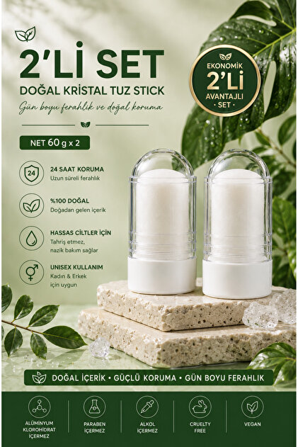 Tuz Taşı 60g * 2 Adet | Kristal Doğal Tuz Içeren Alum Deo Stick 60 Gr | Deodorant
