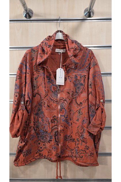 Italian Jacket with Hood and Zipper in Linen Look