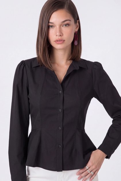 Büzgülü Omuz Detaylı Peplum Gömlek
