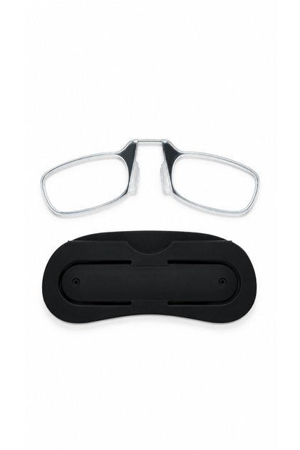 Burun Üstü Okuma Gözlüğü(1.0) Pince-Nez Glasses Köşegen Model Siyah Telefon Tutuculu Silikon Kılıflı