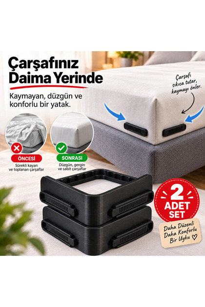 Çarşaf Sabitleyici – Lastikli Çarşaf Köşe Tutucu – Yatak Çarşaf Kaydırmaz Aparat - Çarşaf Nevresim Düzenleyici Görünmez Çarşaf Kilidi - Siyah