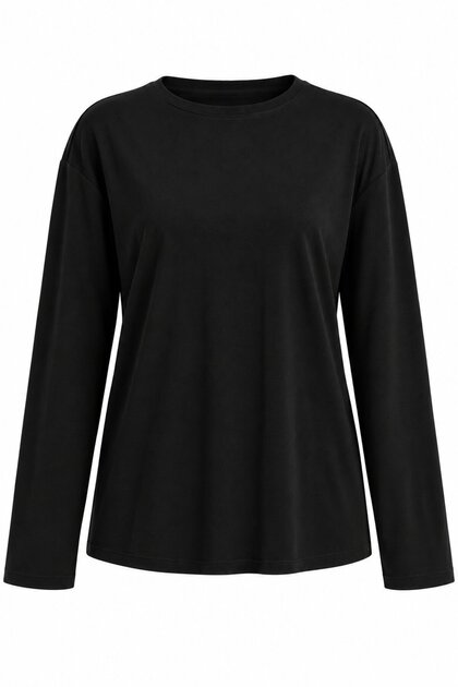 Black Crew Neck Relaxed Fit Blouse - 24151